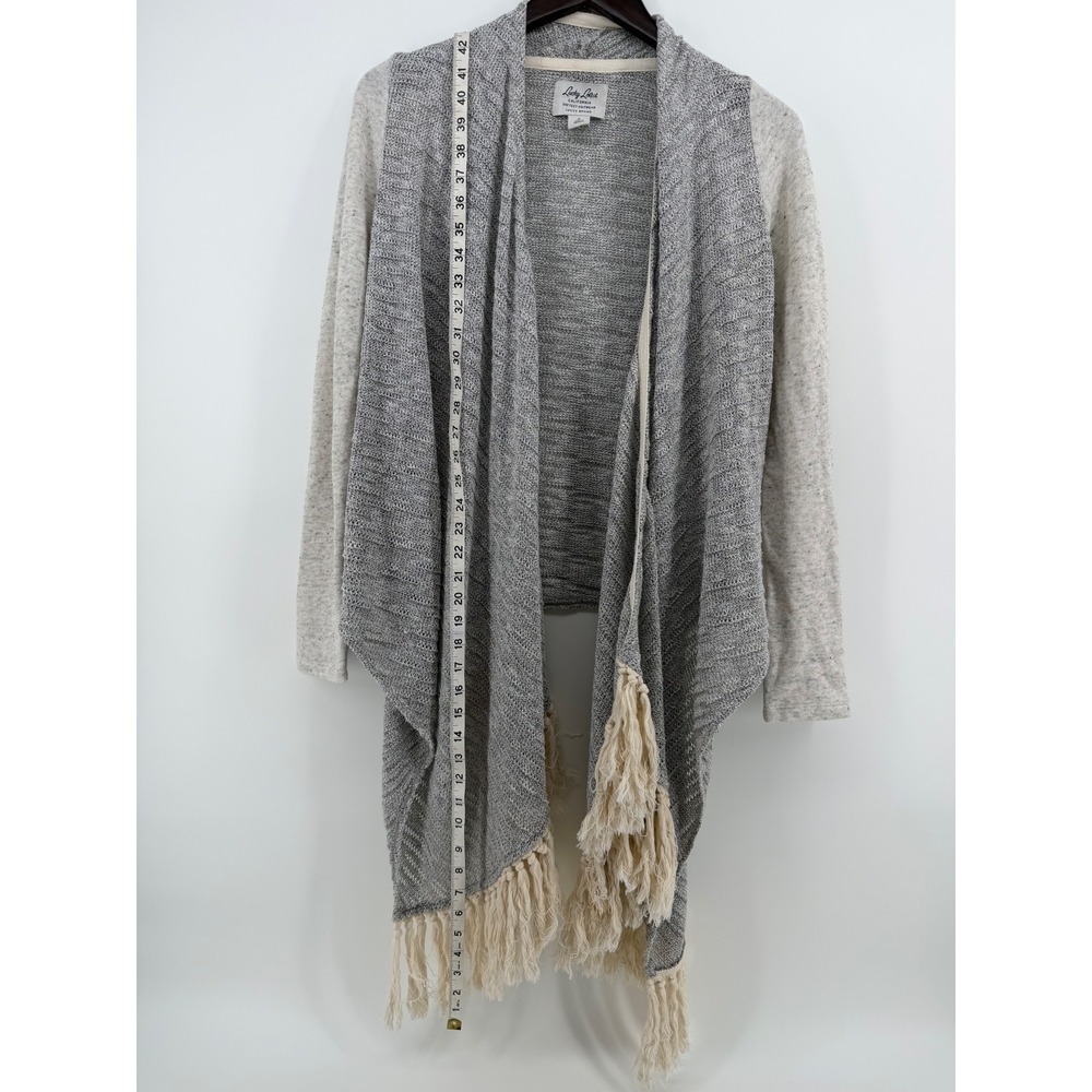 Lucky Lotus Lucky Brand Womens Small Grey Fringe Mixed Media Open Front Cardigan - Picture 2 of 8